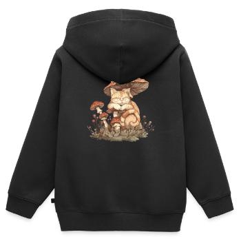 Niedliche Katzen Auf Einem Fliegenpilz - Kinder Premium Organic Zip Hoodie - Schwarz - Hinten - AI Model Kid Male (0cm)