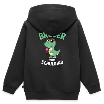 Cooler Dinosaurier Bruder von Schulkind 2025 - Kinder Premium Organic Zip Hoodie - Schwarz - Hinten - AI Model Kid Male (0cm)