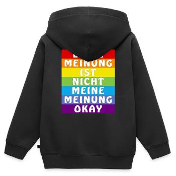 DEINE MEINUNG IST NICHT MEINE MEINUNG OKAY - Kinder Premium Organic Zip Hoodie - Schwarz - Hinten - AI Model Kid Male (0cm)