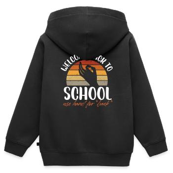 welcome back to school hand for back Design - Kids Premium Organic Zip-up Hoodie - black - Back - AI Model Kid Male (0cm)