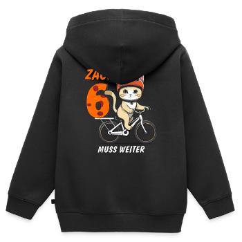 KATZE FAHRRAD MUSS WEITER ZACK SECHS - Kinder Premium Organic Zip Hoodie - Schwarz - Hinten - AI Model Kid Male (0cm)