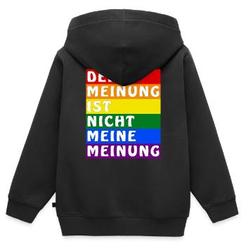 DEINE MEINUNG IST NICHT MEINE MEINUNG - Kinder Premium Organic Zip Hoodie - Schwarz - Hinten - AI Model Kid Male (0cm)