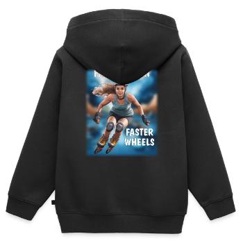 FEMME RAPIDE, ROUES PLUS RAPIDES - Sweat Premium à capuche zippé enfant bio - noir - Dos - AI Model Kid Male (0cm)