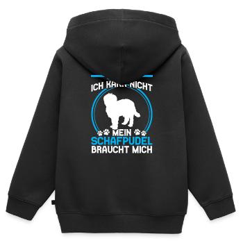 Schafpudel braucht mich Altdeutscher Hütehund - Kinder Premium Organic Zip Hoodie - Schwarz - Hinten - AI Model Kid Male (0cm)