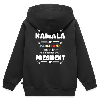 Kamala Präsident lustig schwer auszusprechen - Kinder Premium Organic Zip Hoodie - Schwarz - Hinten - AI Model Kid Male (0cm)