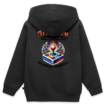 Legenden altern nicht sie gehen Videospiele - Kinder Premium Organic Zip Hoodie - Schwarz - Hinten - AI Model Kid Male (0cm)