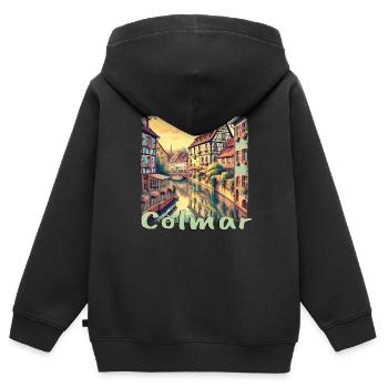 Colmar Frankreich Altstadt Kanal Altbau Urlaub - Kinder Premium Organic Zip Hoodie - Schwarz - Hinten - AI Model Kid Male (0cm)