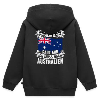 Die Stimme In Meinem Kopf Sagt Mir Muss Nach Austr - Kinder Premium Organic Zip Hoodie - Schwarz - Hinten - AI Model Kid Male (0cm)