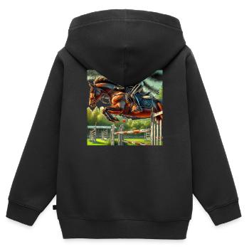 Cavalier de saut d’obstacles - Sweat Premium à capuche zippé enfant bio - noir - Dos - AI Model Kid Male (0cm)