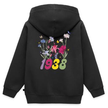 Geburtsjahr 1938 Wildblumen - Kinder Premium Organic Zip Hoodie - Schwarz - Hinten - AI Model Kid Male (0cm)