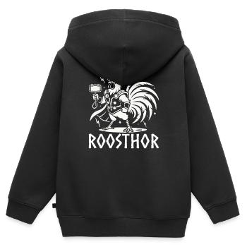 Hahn Roosthor lustige Wikinger Huhn Wortspiel Neuheit - Kinder Premium Organic Zip Hoodie - Schwarz - Hinten - AI Model Kid Male (0cm)