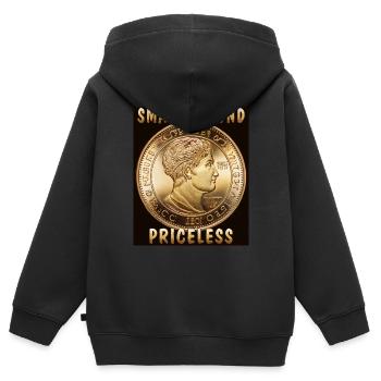 COIN SMALL ROUND PRICELESS - Kinder Premium Organic Zip Hoodie - Schwarz - Hinten - AI Model Kid Male (0cm)