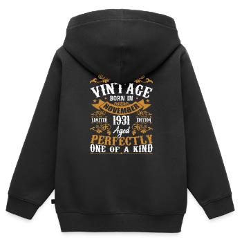 Vintage November 1931 Birthday November 1931 - Kids Premium Organic Zip-up Hoodie - black - Back - AI Model Kid Male (0cm)