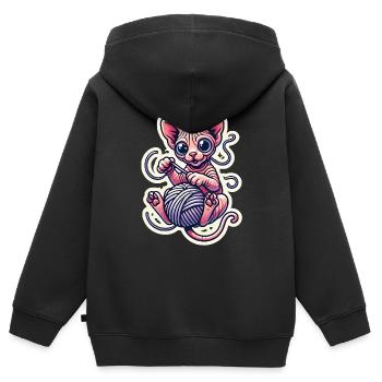 Süßes Sphynx-Kätzchen, das mit einem Garn spielt - Kinder Premium Organic Zip Hoodie - Schwarz - Hinten - AI Model Kid Male (0cm)