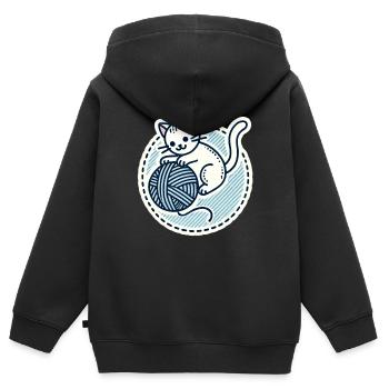 Süßes weißes Kätzchen, das mit einem Garn spielt - Kinder Premium Organic Zip Hoodie - Schwarz - Hinten - AI Model Kid Male (0cm)