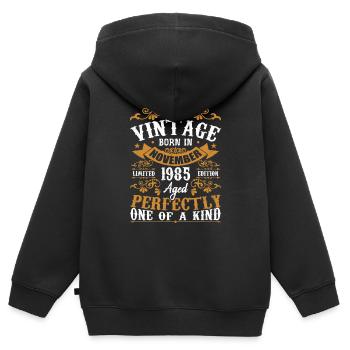 Vintage November 1985 Anniversary November 1985 - Kids Premium Organic Zip-up Hoodie - black - Back - AI Model Kid Male (0cm)
