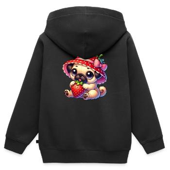 Mops mit Erdbeere Sommer Fruchtig - Kinder Premium Organic Zip Hoodie - Schwarz - Hinten - AI Model Kid Male (0cm)