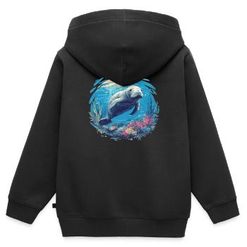Seekuh Manatees Manatee - Kids Premium Organic Zip-up Hoodie - black - Back - AI Model Kid Male (0cm)