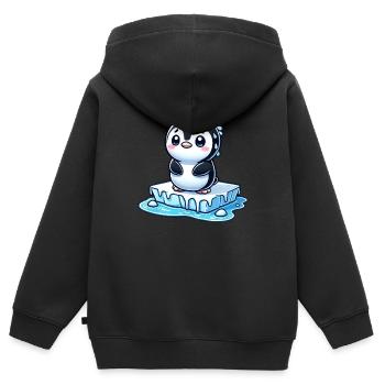 Un pingouin transpire sur la banquise et fond au pôle Sud - Sweat Premium à capuche zippé enfant bio - noir - Dos - AI Model Kid Male (0cm)