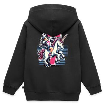 Anniversaire 7 ans Licorne Dab - Sweat Premium à capuche zippé enfant bio - noir - Dos - AI Model Kid Male (0cm)