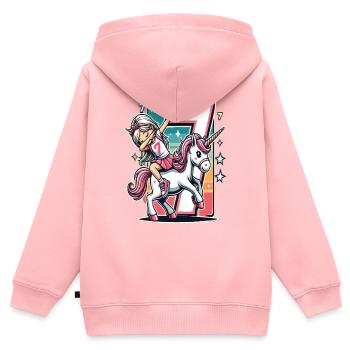 Anniversaire 7 ans Licorne Dab - Sweat Premium à capuche zippé enfant bio - rose - Dos - AI Model Kid Female (0cm)