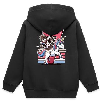 Anniversaire 7 ans Licorne Dab - Sweat Premium à capuche zippé enfant bio - noir - Dos - AI Model Kid Male (0cm)