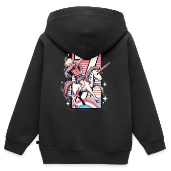 Anniversaire 7 ans Licorne Dab - Sweat Premium à capuche zippé enfant bio - noir - Dos - AI Model Kid Male (0cm)