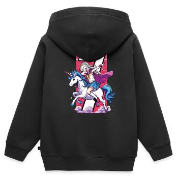 Anniversaire 7 ans Licorne Dab - Sweat Premium à capuche zippé enfant bio - noir - Dos - AI Model Kid Male (0cm)