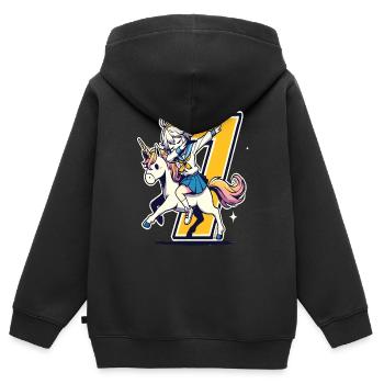 Anniversaire 7 ans Licorne Dab - Sweat Premium à capuche zippé enfant bio - noir - Dos - AI Model Kid Male (0cm)