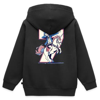 Anniversaire 7 ans Licorne Dab - Sweat Premium à capuche zippé enfant bio - noir - Dos - AI Model Kid Male (0cm)