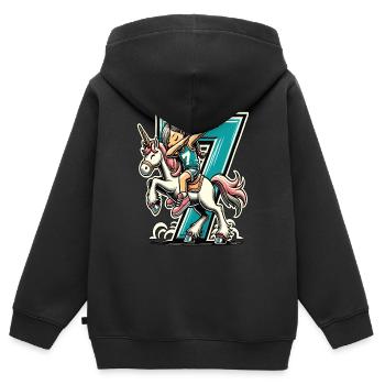 Anniversaire 7 ans Licorne Dab - Sweat Premium à capuche zippé enfant bio - noir - Dos - AI Model Kid Male (0cm)