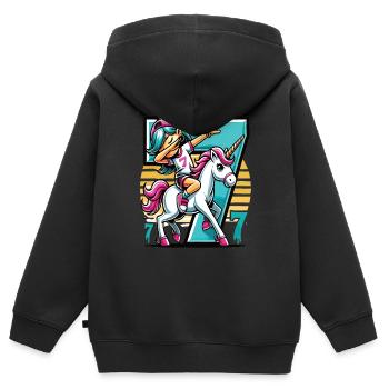Anniversaire 7 ans Licorne Dab - Sweat Premium à capuche zippé enfant bio - noir - Dos - AI Model Kid Male (0cm)