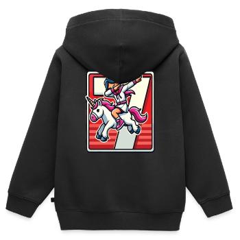 Anniversaire 7 ans Licorne Dab - Sweat Premium à capuche zippé enfant bio - noir - Dos - AI Model Kid Male (0cm)