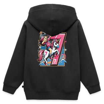 Anniversaire 7 ans Licorne Dab - Sweat Premium à capuche zippé enfant bio - noir - Dos - AI Model Kid Male (0cm)