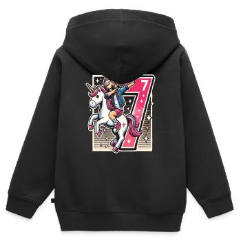 Anniversaire 7 ans Licorne Dab - Sweat Premium à capuche zippé enfant bio - noir - Dos - AI Model Kid Male (0cm)