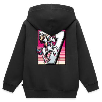 Anniversaire 7 ans Licorne Dab - Sweat Premium à capuche zippé enfant bio - noir - Dos - AI Model Kid Male (0cm)