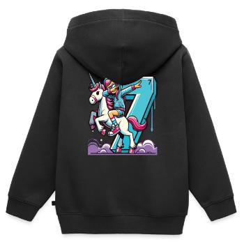 Geburtstag 7 Jahre Einhorn Dab - Kinder Premium Organic Zip Hoodie - Schwarz - Hinten - AI Model Kid Male (0cm)