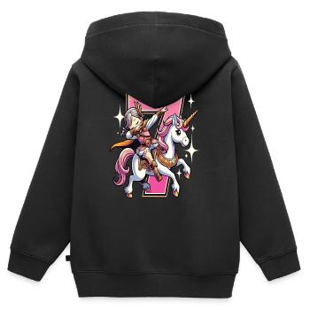 7 ans anniversaire licorne dab - Sweat Premium à capuche zippé enfant bio - noir - Dos - AI Model Kid Male (0cm)