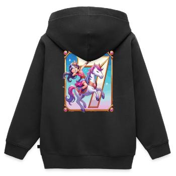 7 ans anniversaire licorne dab - Sweat Premium à capuche zippé enfant bio - noir - Dos - AI Model Kid Male (0cm)