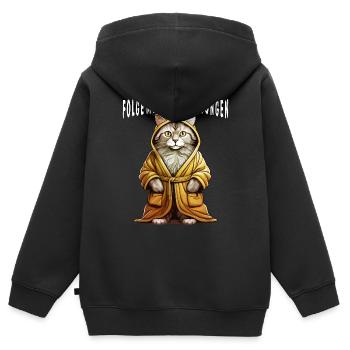 PEIGNOIR POUR CHAT SUIVEZ MES INSTRUCTIONS - Sweat Premium à capuche zippé enfant bio - noir - Dos - AI Model Kid Male (0cm)