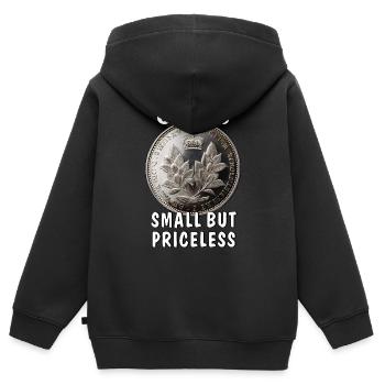 COINS SMALL BUT PRICELESS - Kinder Premium Organic Zip Hoodie - Schwarz - Hinten - AI Model Kid Male (0cm)