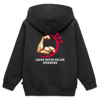 BICEPS LOADING UNDER FULL TENSION - Kids Premium Organic Zip-up Hoodie - black - Back - AI Model Kid Male (0cm)