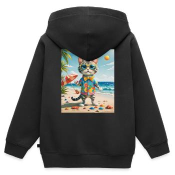 Plage Fun Cat Illustration Beachside Fun Cat - Sweat Premium à capuche zippé enfant bio - noir - Dos - AI Model Kid Male (0cm)