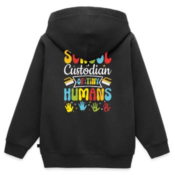 Gardien D’école De Minuscules Humains Drôle Concierge - Sweat Premium à capuche zippé enfant bio - noir - Dos - AI Model Kid Male (0cm)
