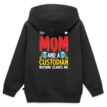 Nothing Scare Me Drôle Gardienne Concierge Maman - Sweat Premium à capuche zippé enfant bio - noir - Dos - AI Model Kid Male (0cm)