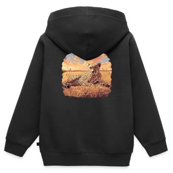 Cheetah Geparde Gepard - Kinder Premium Organic Zip Hoodie - Schwarz - Hinten - AI Model Kid Male (0cm)