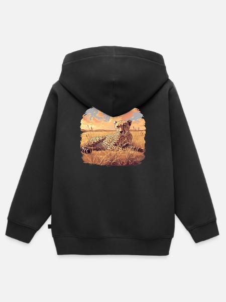 Cheetah Geparde Gepard - Kinder Premium Organic Zip Hoodie - Schwarz