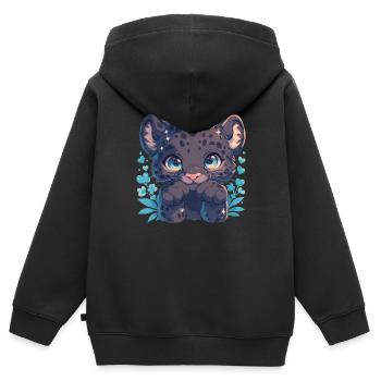 Panthères Panthère - Sweat Premium à capuche zippé enfant bio - noir - Dos - AI Model Kid Male (0cm)