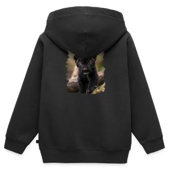 Panthères Panthère - Sweat Premium à capuche zippé enfant bio - noir - Dos - AI Model Kid Male (0cm)