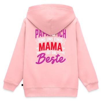 Papa et moi sommes d’accord pour dire que maman est la meilleure chérie - Sweat Premium à capuche zippé enfant bio - rose - Dos - AI Model Kid Female (0cm)